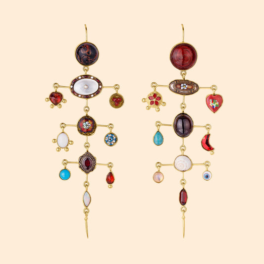 GRAINNE MORTON Red Multilayer Balance Victorian Drop Earrings