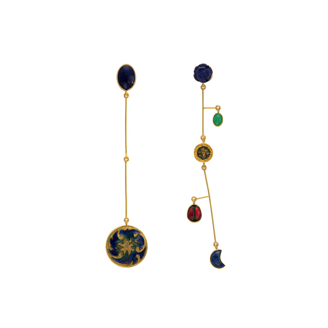 GRAINNE MORTON Navy Mismatched Mobile Drop Earrings