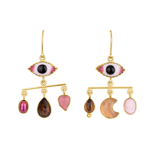 GRAINNE MORTON Pink Eye Balance Drop Earrings