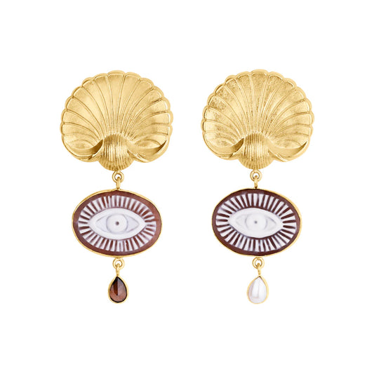 GRAINNE MORTON Shell and Cameo Eye Earrings