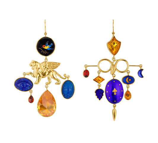 GRAINNE MORTON Serpend & Lion Balance Drop Earrings
