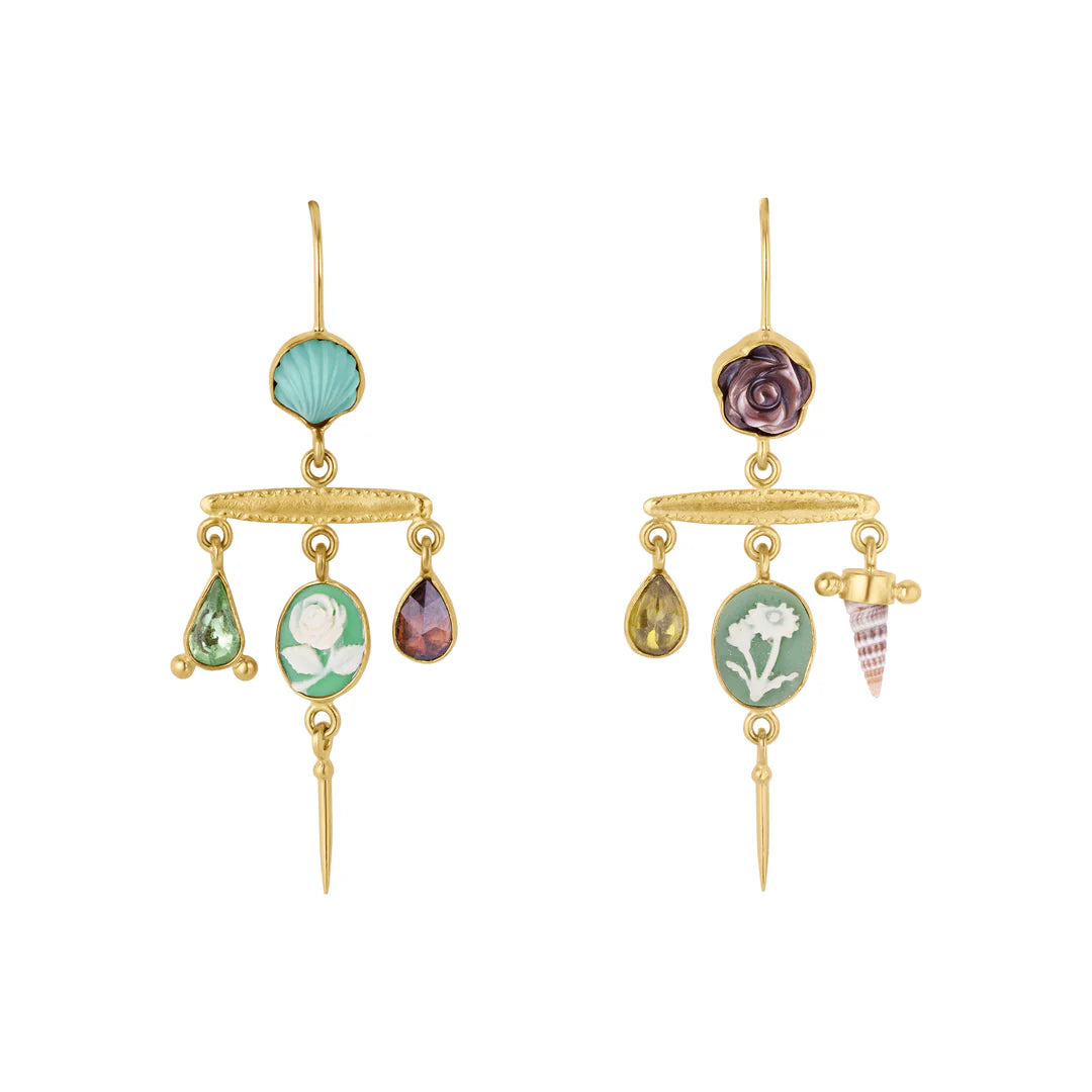 GRAINNE MORTON Flower Cameo Victorian Pin Drop Earrings