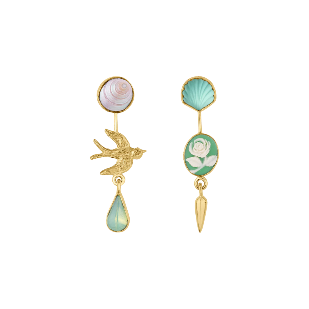 GRAINNE MORTON Bird Double Detachable Victorian Drop Earrings