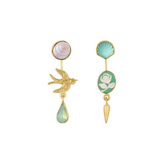 GRAINNE MORTON Bird Double Detachable Victorian Drop Earrings