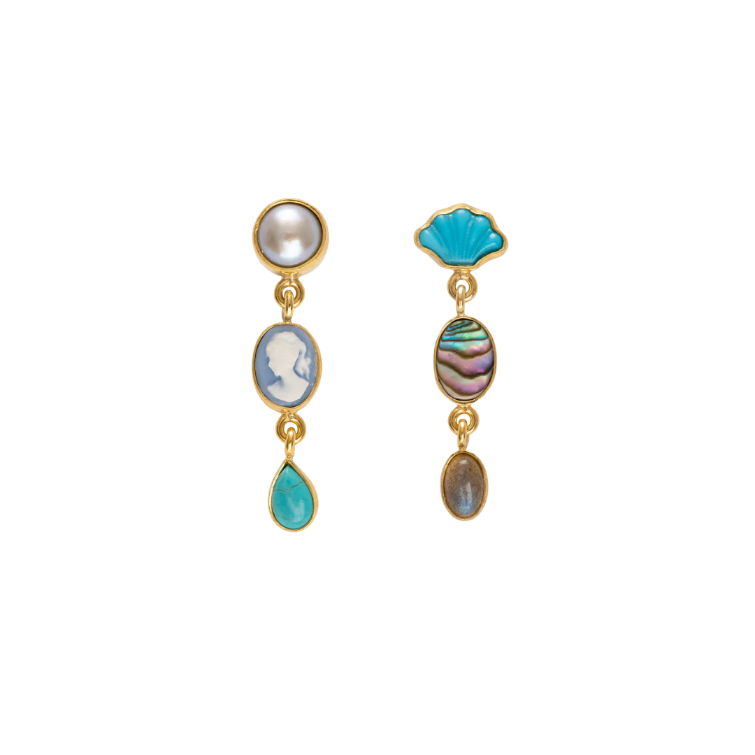 GRAINNE MORTON Turquoise Three Charm Moving Drop Earrings