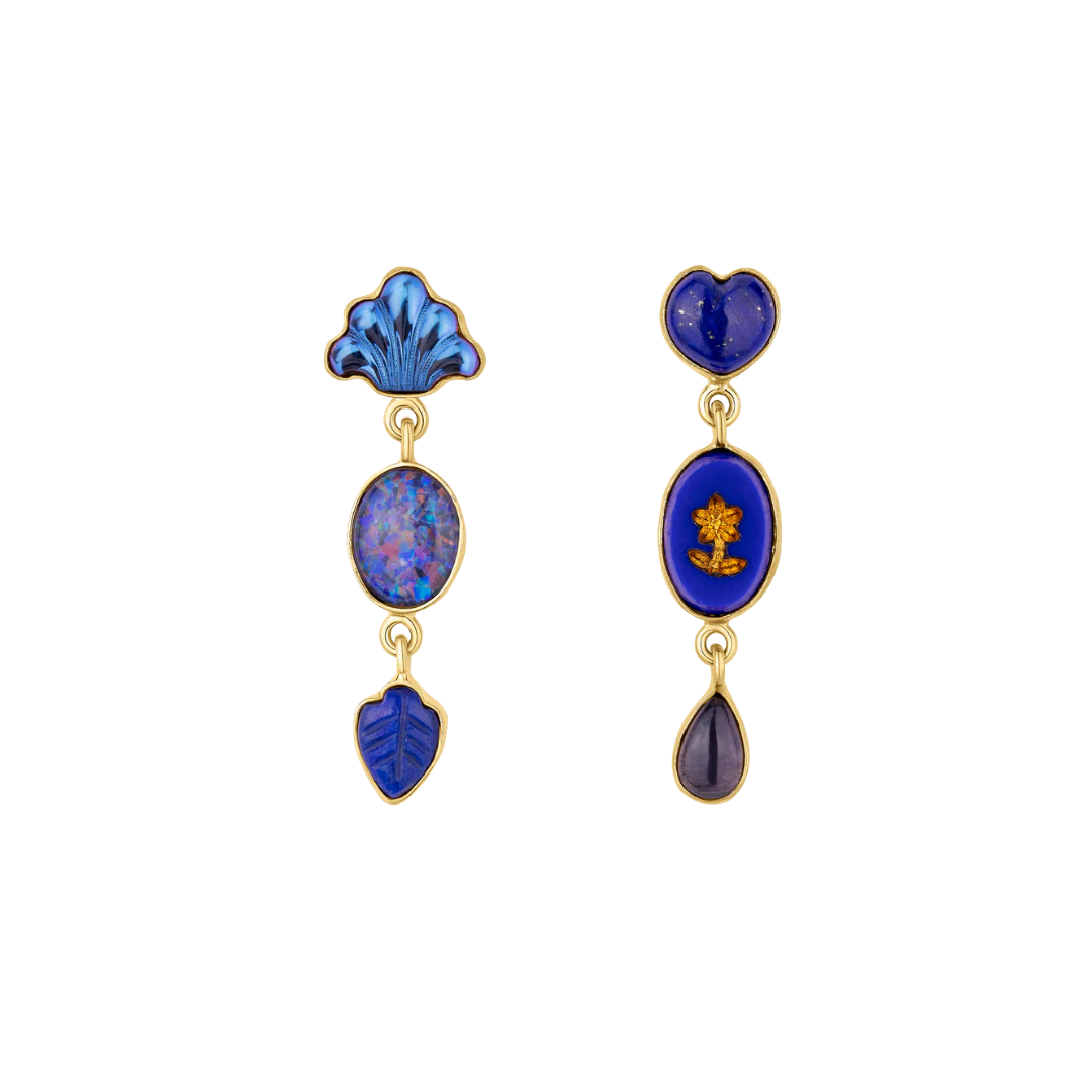 GRAINNE MORTON Lapis Three Charm Moving Drop Earrings