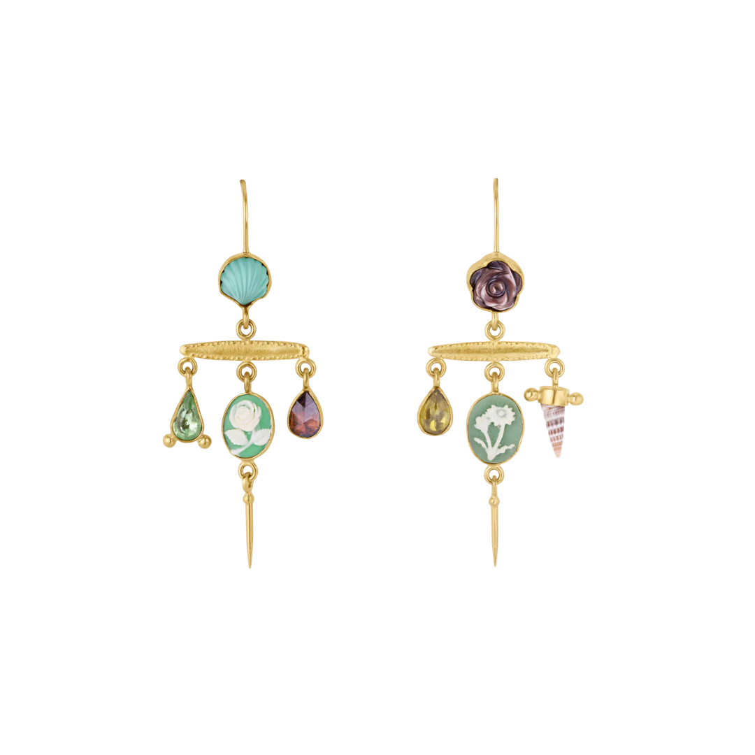GRAINNE MORTON Flower Cameo Victorian Pin Drop Earrings