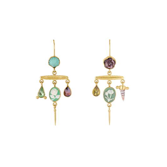 GRAINNE MORTON Flower Cameo Victorian Pin Drop Earrings