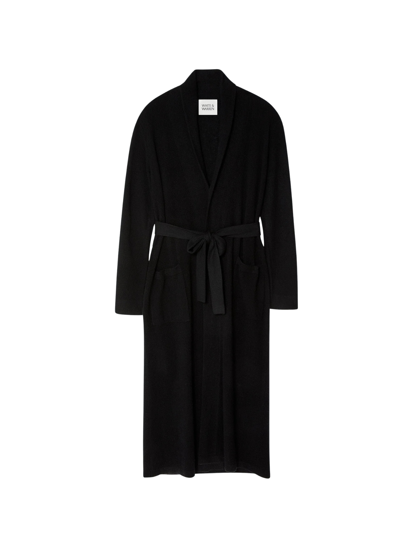 WHITE & WARREN Black Cashmere Long Robe