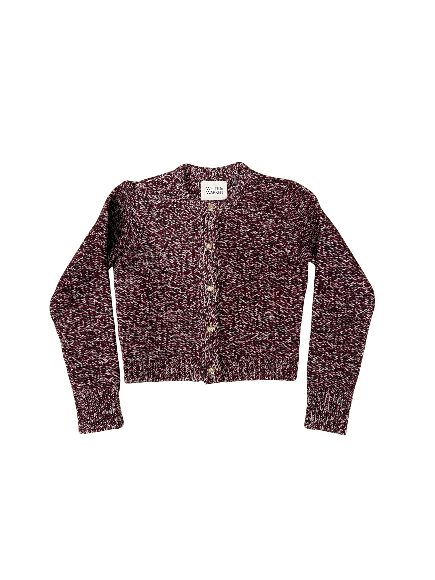 WHITE & WARREN Recycled Marl Gold Button Cardigan