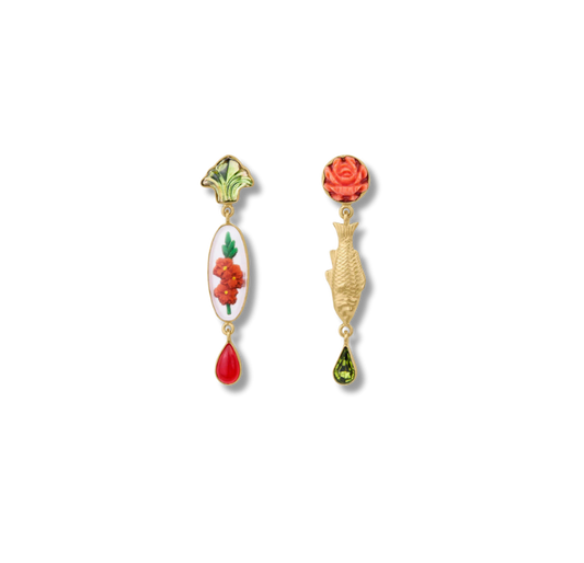 GRAINNE MORTON Fish & Vintage Cabochon Drop Earrings Coral