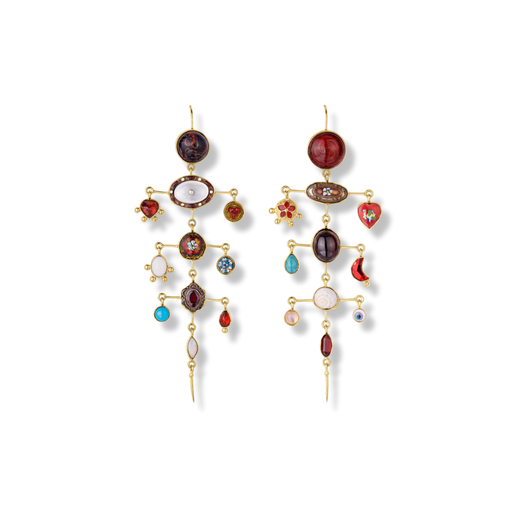 GRAINNE MORTON Red Multilayer Balance Victorian Drop Earrings