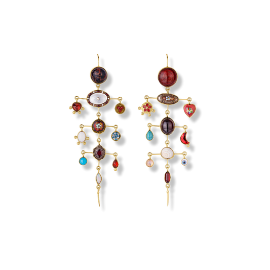 GRAINNE MORTON Red Multilayer Balance Victorian Drop Earrings