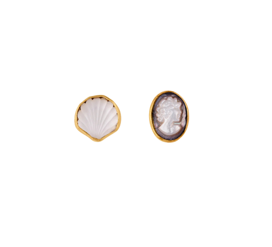 GRAINNE MORTON Shell & Cameo Mismatched Stud Earrings