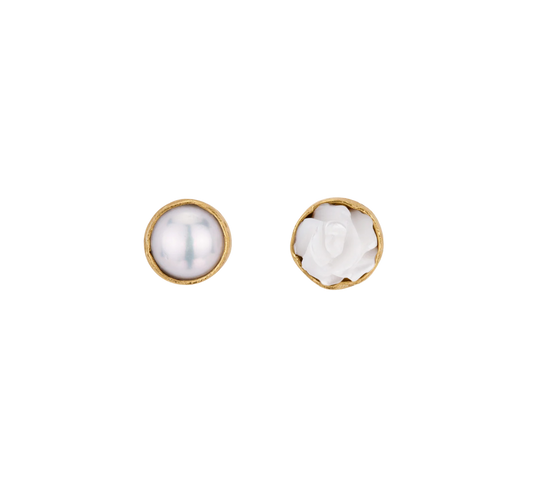 GRAINNE MORTON Pearl & Rose Mismatched Stud Earrings
