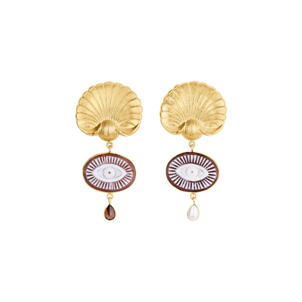 GRAINNE MORTON Shell and Cameo Eye Earrings