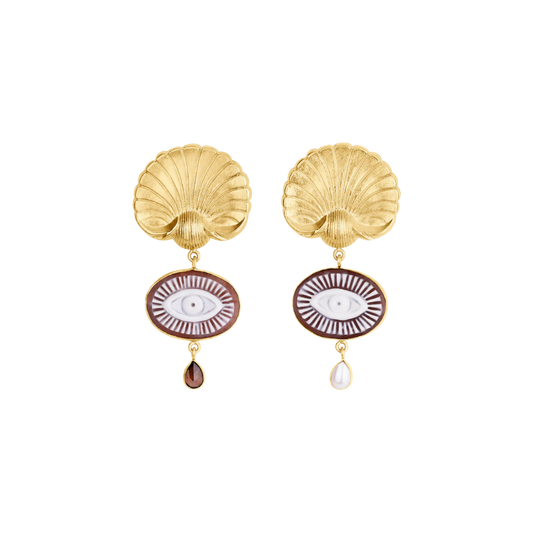 GRAINNE MORTON Shell and Cameo Eye Earrings