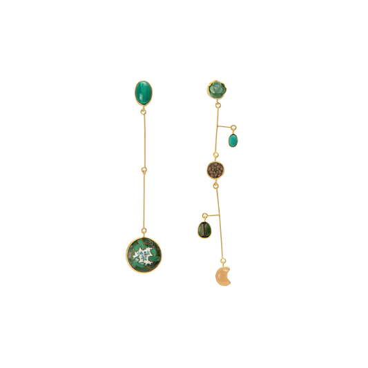 GRAINNE MORTON Green Mismatched Mobile Drop Earrings