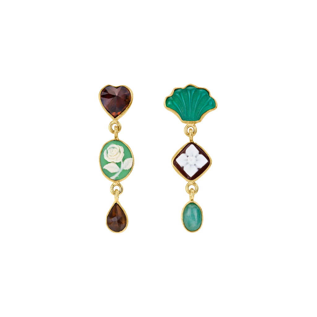 GRAINNE MORTON Brown & Teal Three Charm Moving Drop Earrings