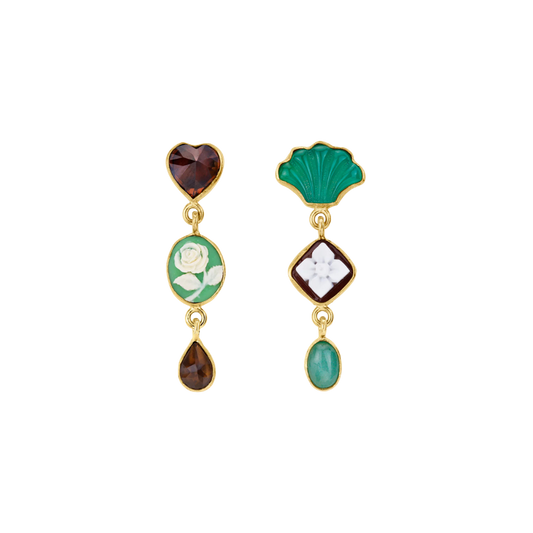 GRAINNE MORTON Brown & Teal Three Charm Moving Drop Earrings