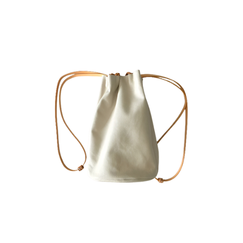 KAMARO'AN Ivory Woven Drawstring Bucket Bag