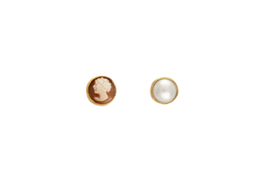 GRAINNE MORTON Cameo & Pearl Mismatched Stud Earrings