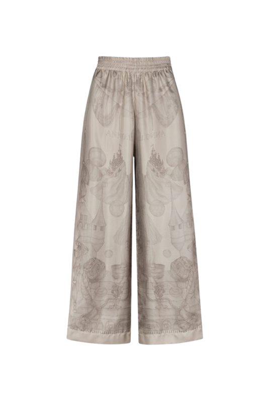 SABINA SAVAGE The Glass Swan Pencil Silk Wide Lounge Trousers