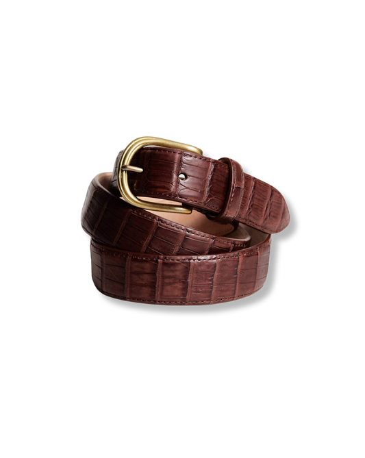 UNCOMMON MAN Medium Brown Genuine Croc Leather Belt