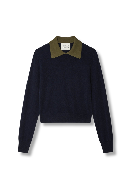 WHITE & WARREN Contrast Collar Sweater
