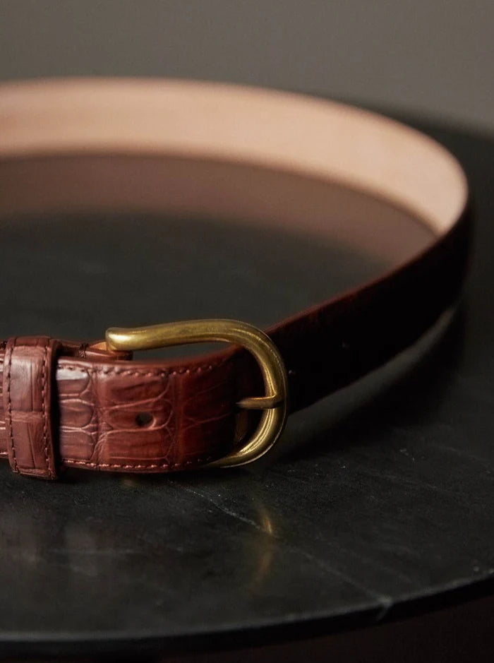 UNCOMMON MAN Medium Brown Genuine Croc Leather Belt