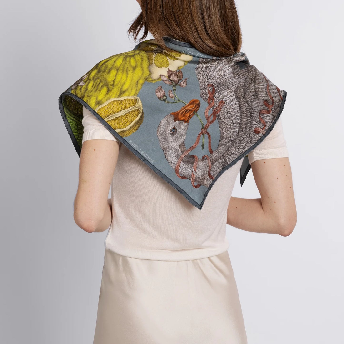 SABINA SAVAGE Oranges and Lemons Triangular Silk Scarf