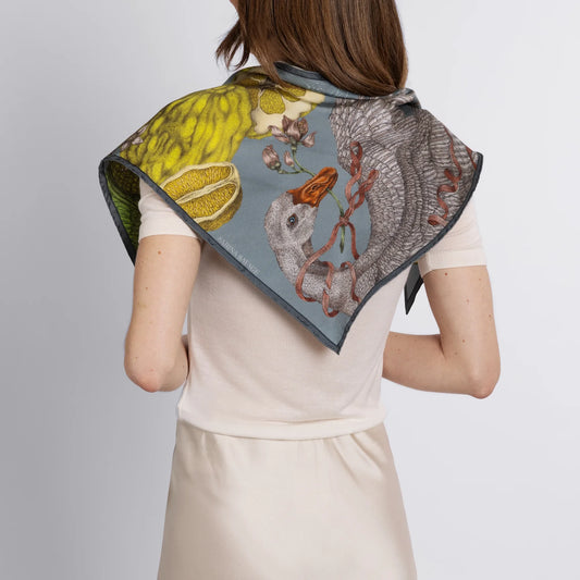 SABINA SAVAGE Oranges and Lemons Triangular Silk Scarf