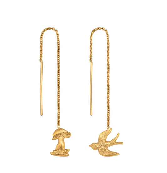 GRAINNE MORTON Bird and Mushroom Threader Earrings