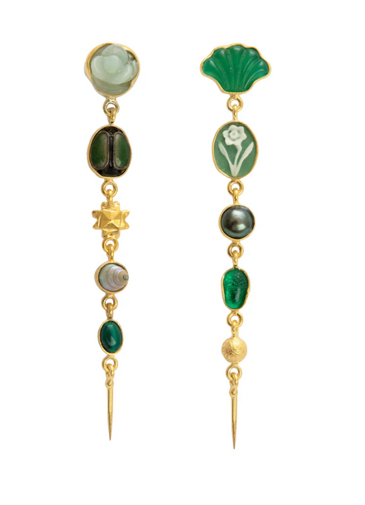 GRAINNE MORTON Green Five Charm Victorian Drop Earrings
