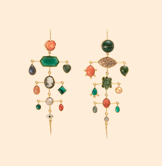 GRAINNE MORTON Green Multilayer Balance Victorian Drop Earrings