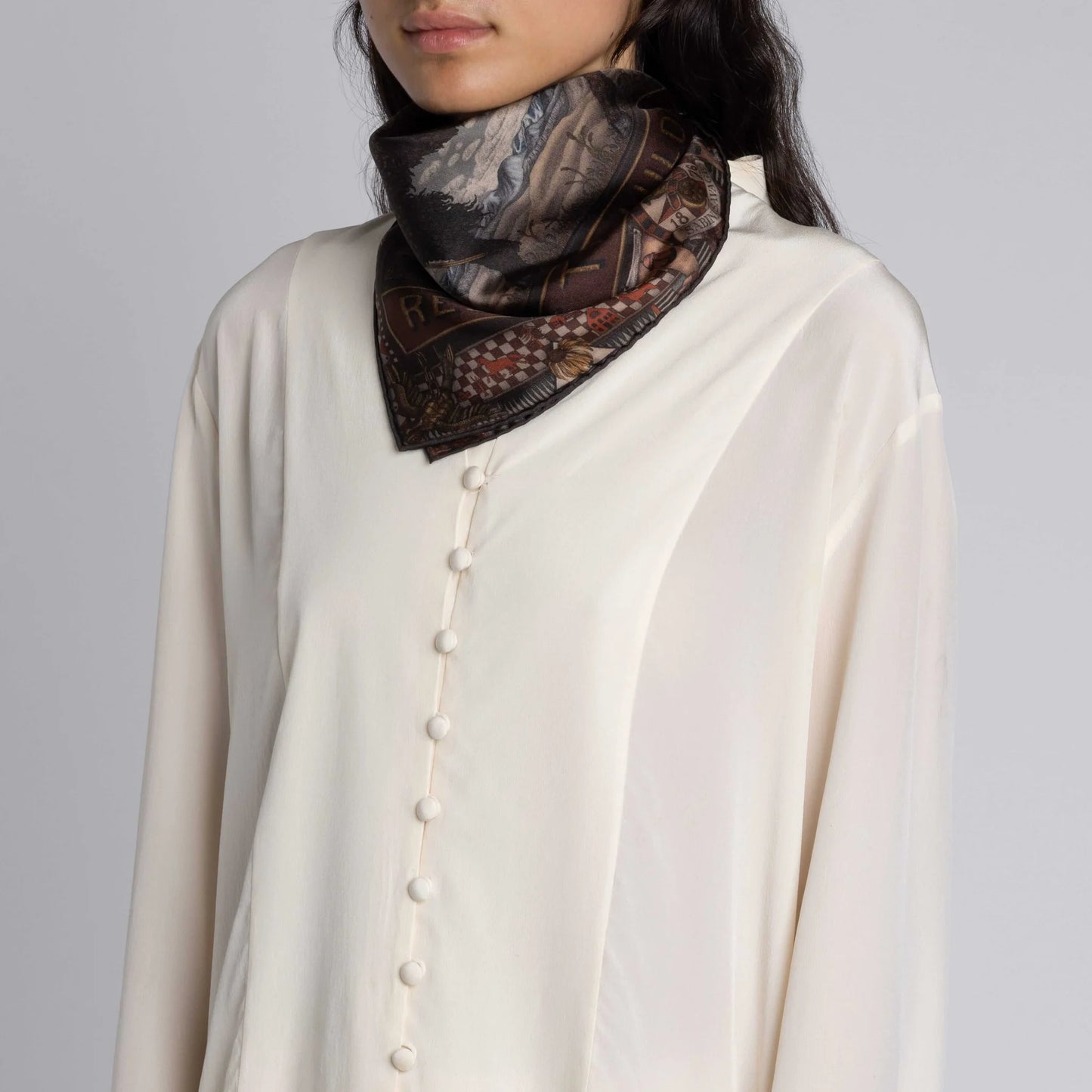 SABINA SAVAGE Secrets of the Bison Small Silk Scarf Sanguine Silver