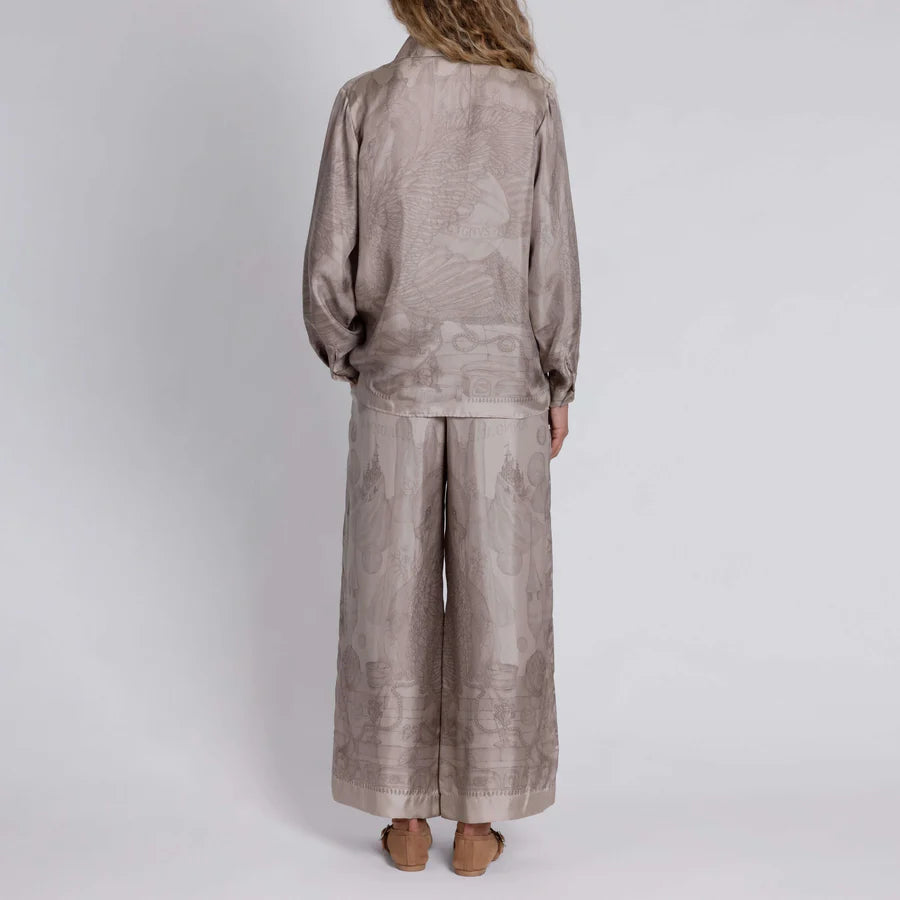 SABINA SAVAGE The Glass Swan Pencil Silk Wide Lounge Trousers