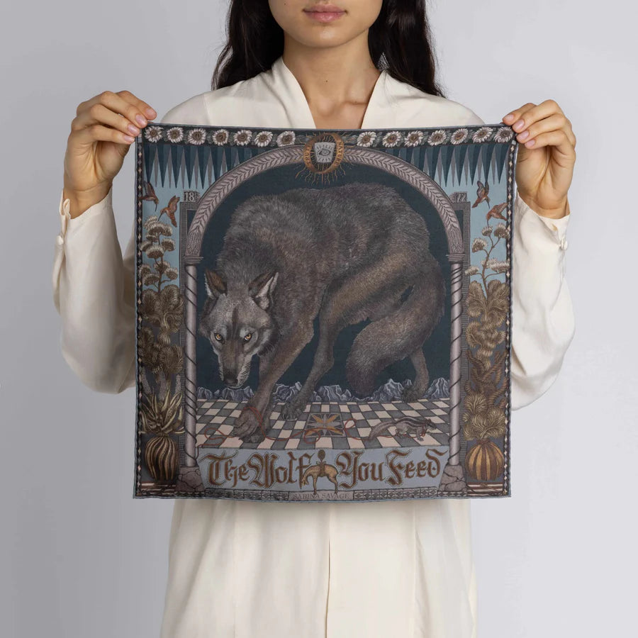 SABINA SAVAGE The Wolf You Feed Small Silk Scarf Gunmetal Gloaming