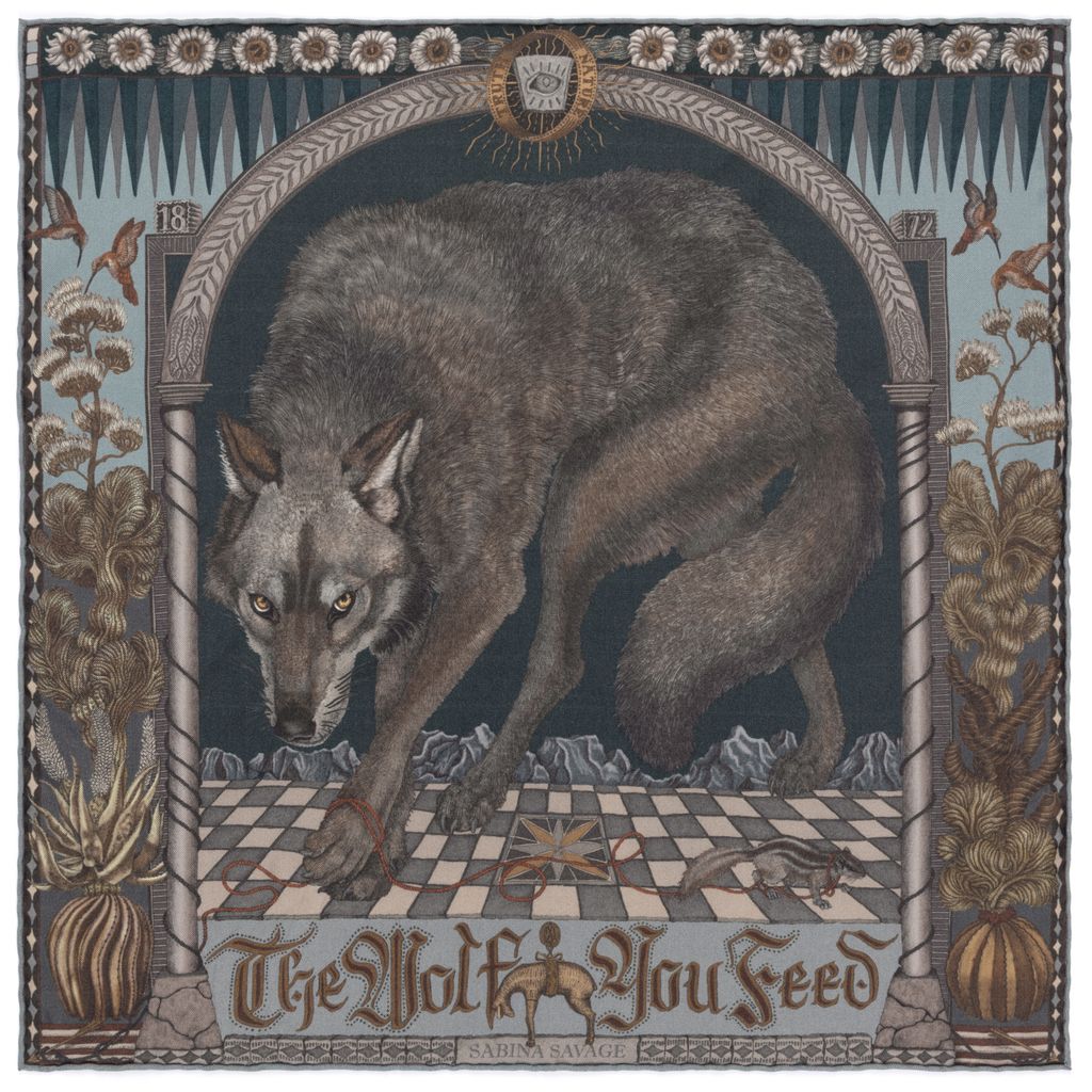 SABINA SAVAGE The Wolf You Feed Small Silk Scarf Gunmetal Gloaming