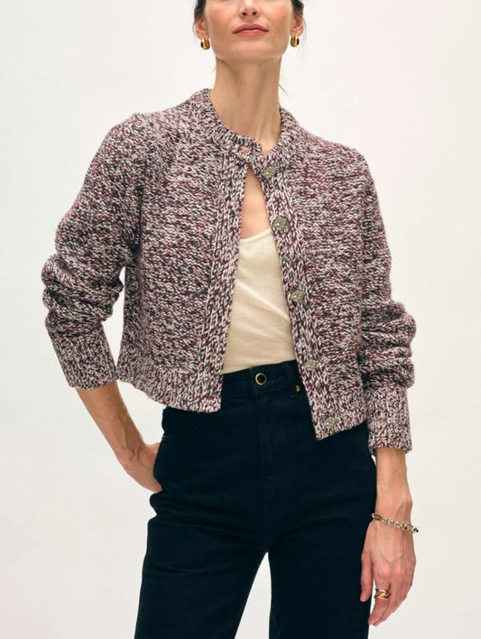 WHITE & WARREN Recycled Marl Gold Button Cardigan